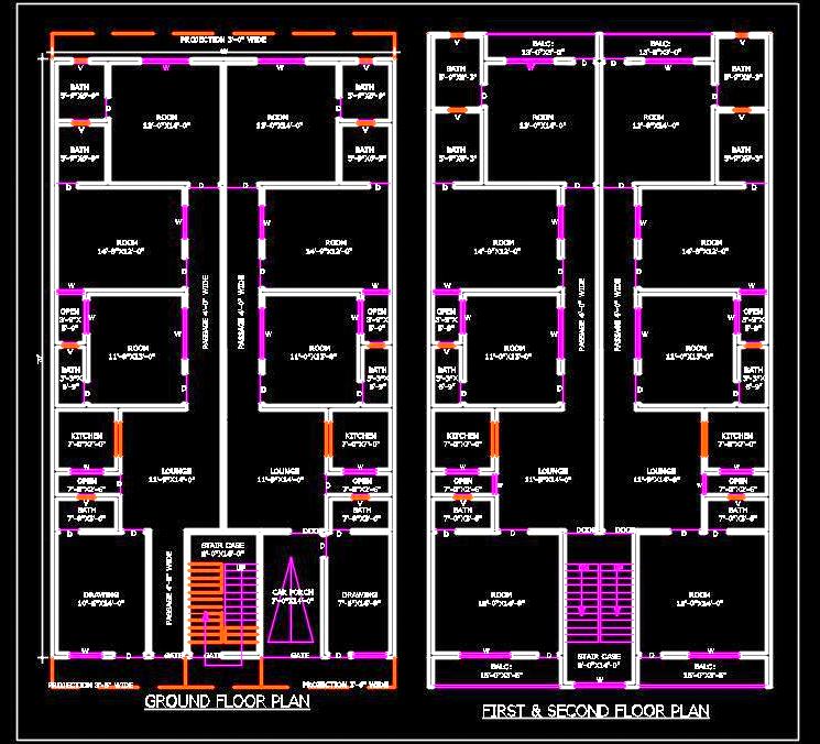 Multi-Family Building CAD Drawing 40'x70' Twin House